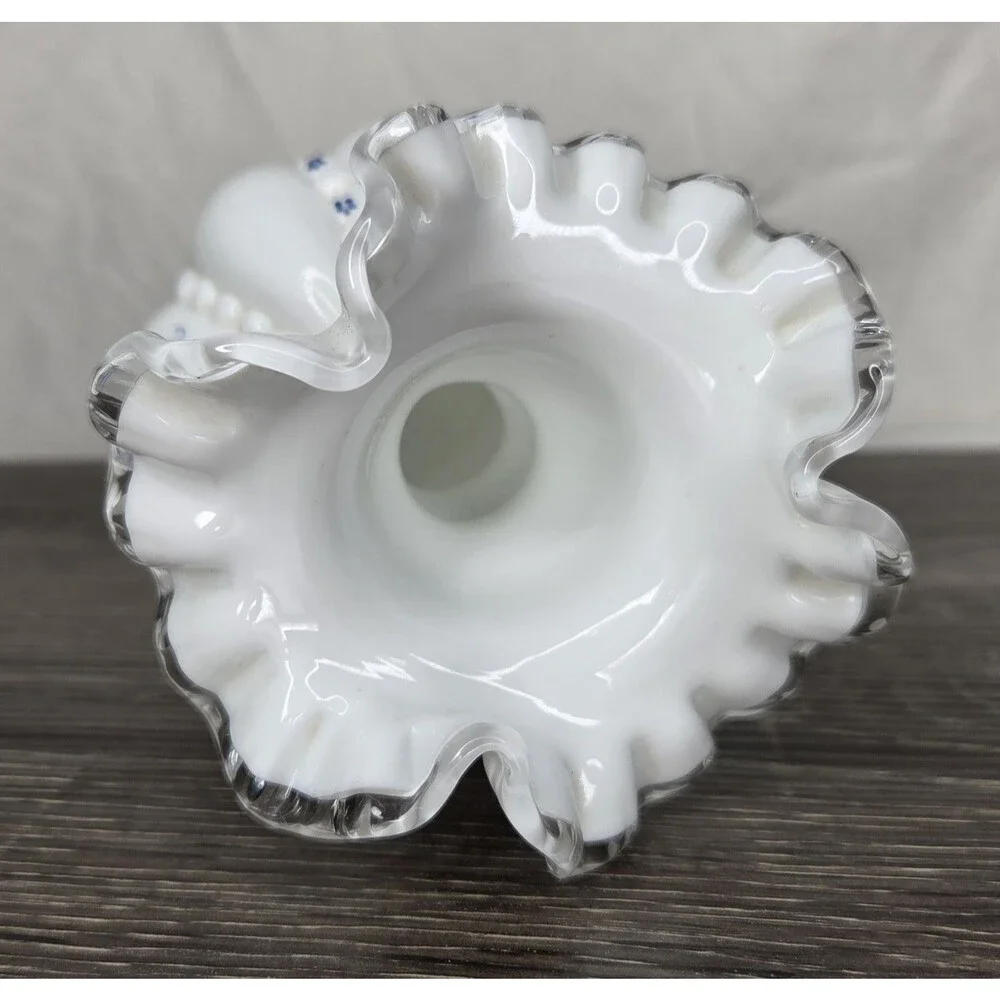 Fenton Elizabeth Silver Crest Beaded Melon Vase Blue Flowers 6
